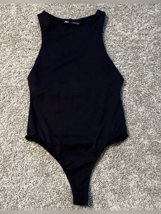 Zara Tops - ZARA Black Sleeveless High Neck Thong Bodysuit Women's Top
